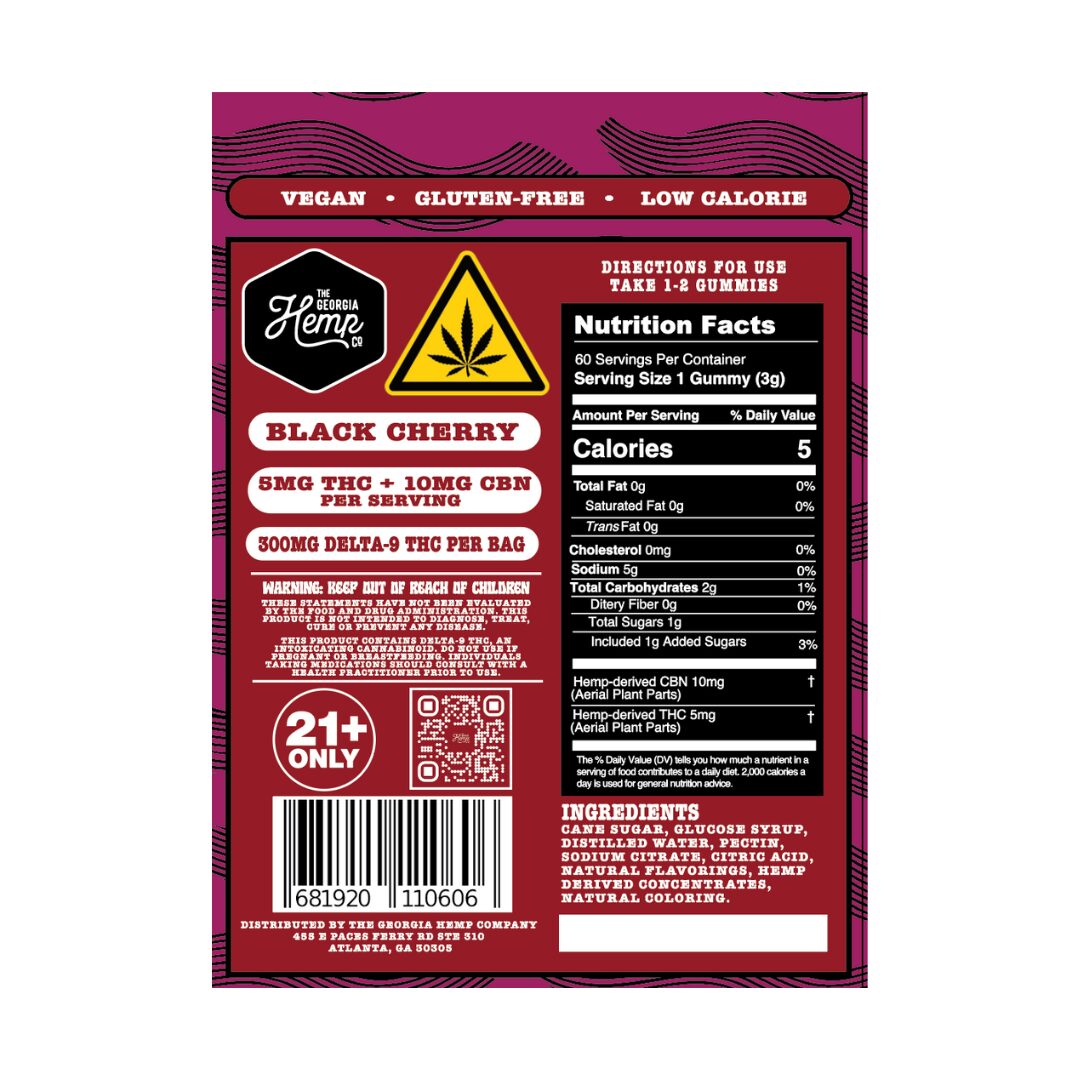 Bedtime Gummies • 5mg THC+10mg CBN • Black Cherry • 60ct - Image 3